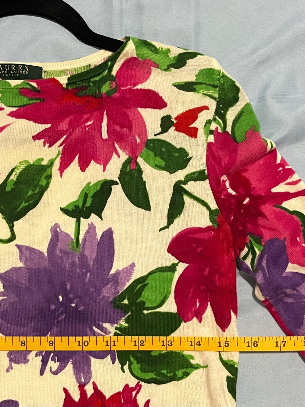 Lauren Ralph Lauren Petite Watercolor Floral Knit Top PS - Picture 7 of 13